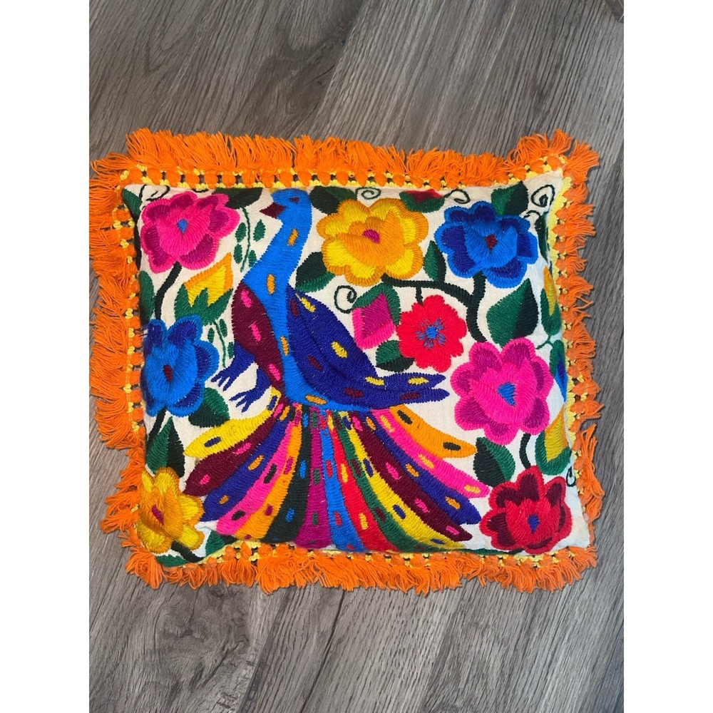 Vintage‎ Mexican indigenous Colorful Embroidered Decorative Throw Pillow